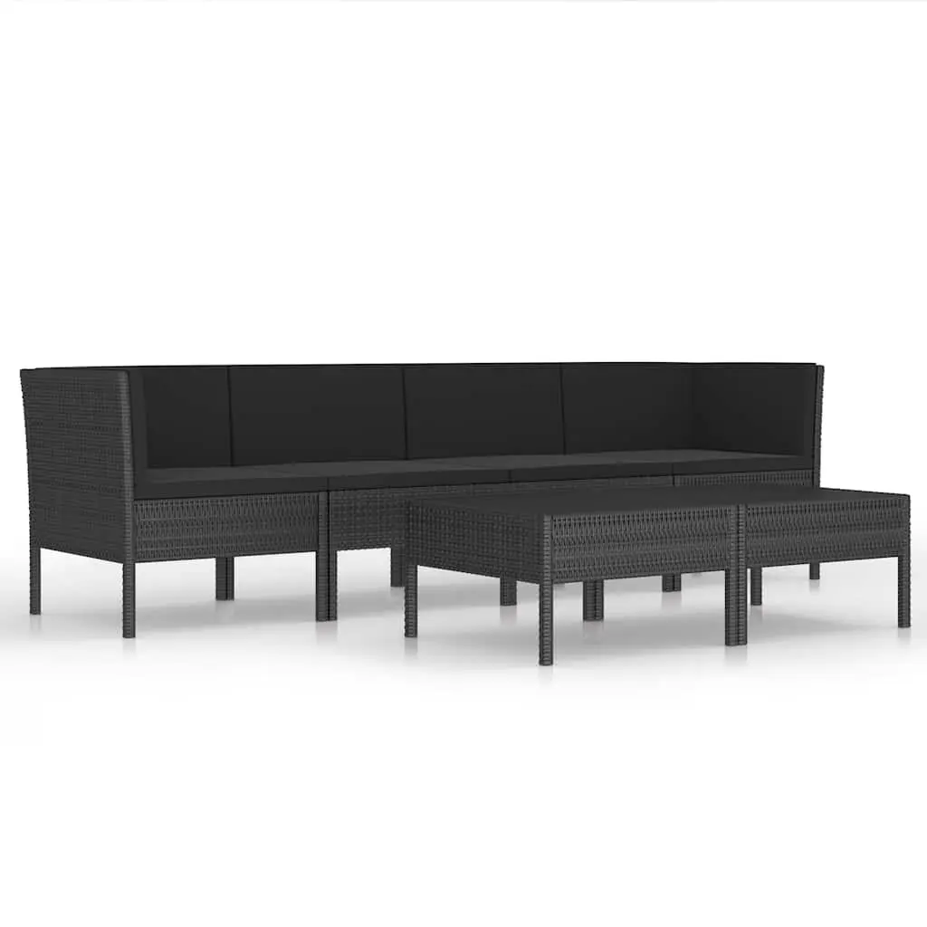 6 Piece Garden Lounge Set Outdoor Use Black PE Rattan