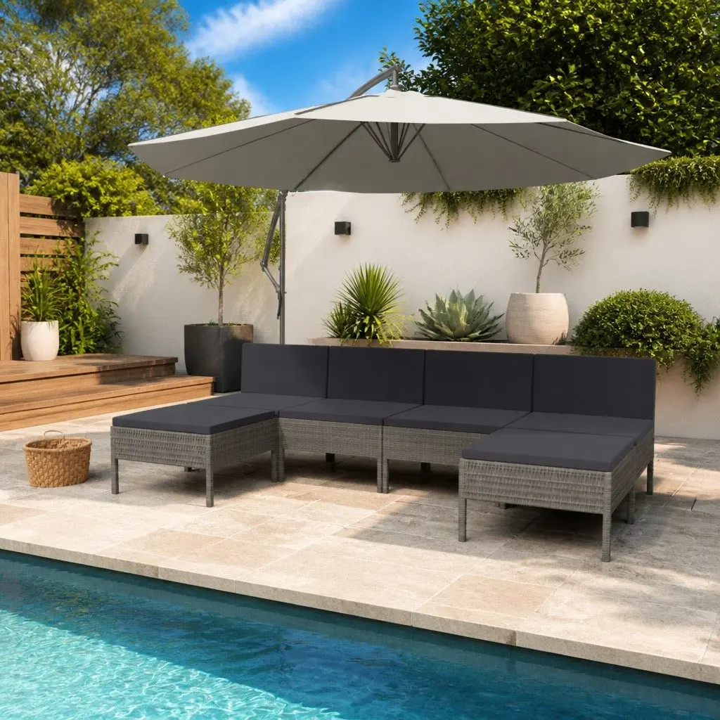 Garden Lounge Set Outdoor Furniture 6 Piece Grey Poly Rattan