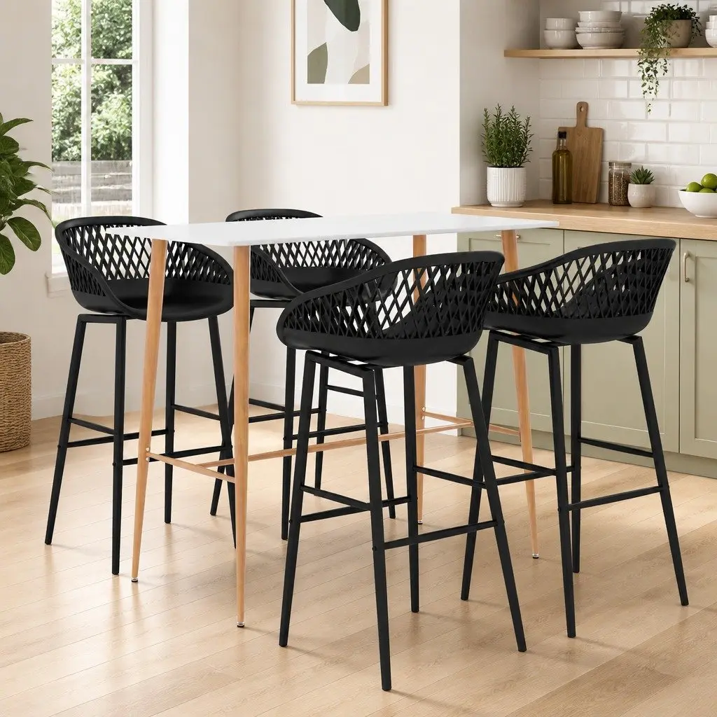 5 Piece Bar Set White and Black Kitchen Counter Table with 4 Bar Stools
