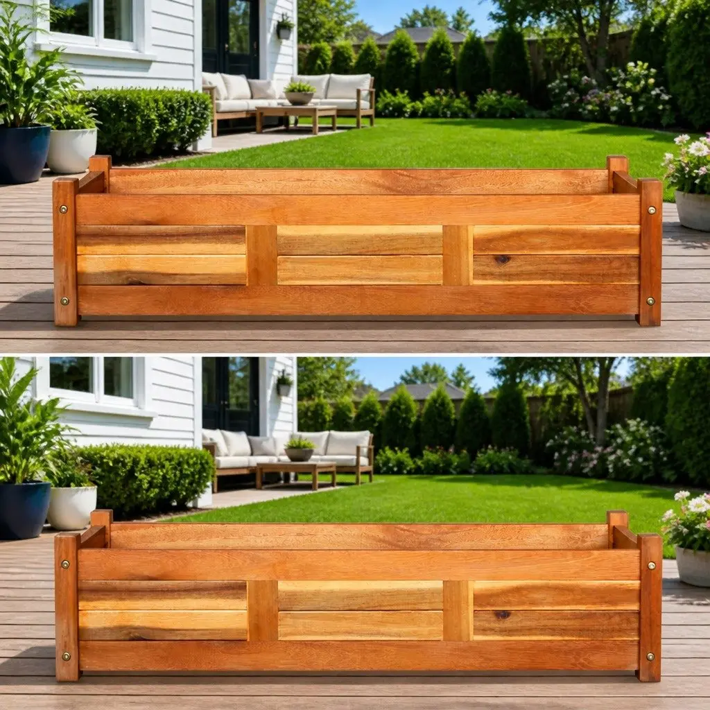 Wooden Planter Box Set for Garden 2 Piece Outdoor Vegetable Herb Flower 100 x 30 x 25 cm
