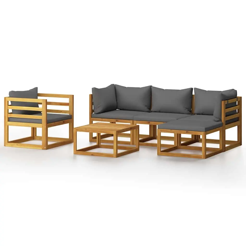 Modular 6 Piece Outdoor Acacia Wood Garden Lounge Set with Coffee Table and Cushions