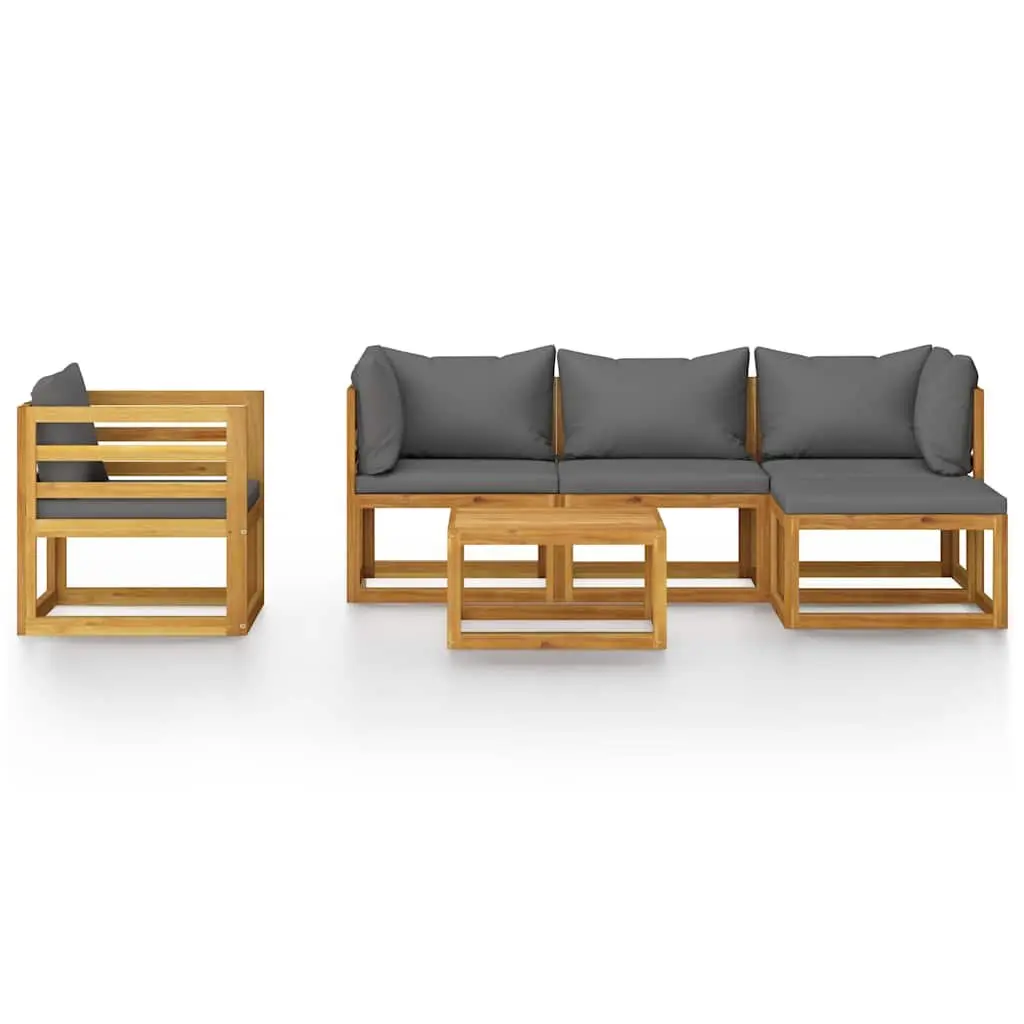 Modular 6 Piece Outdoor Acacia Wood Garden Lounge Set with Coffee Table and Cushions