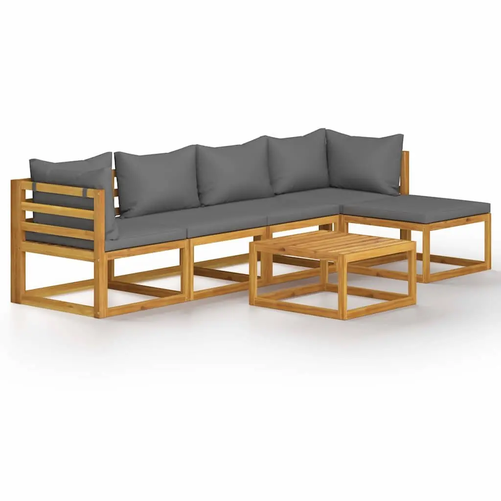 Outdoor Lounge Set 6 Piece Modular Garden Furniture Sofa with Coffee Table Grey