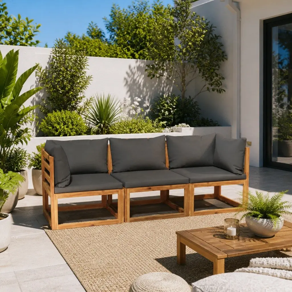 3-Seater Garden Sofa Outdoor Use Solid Acacia Wood Grey