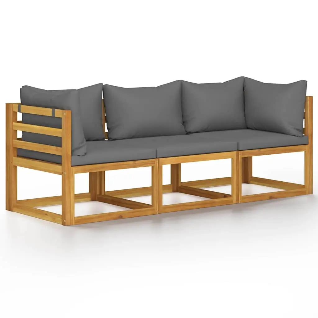 3-Seater Garden Sofa Outdoor Use Solid Acacia Wood Grey