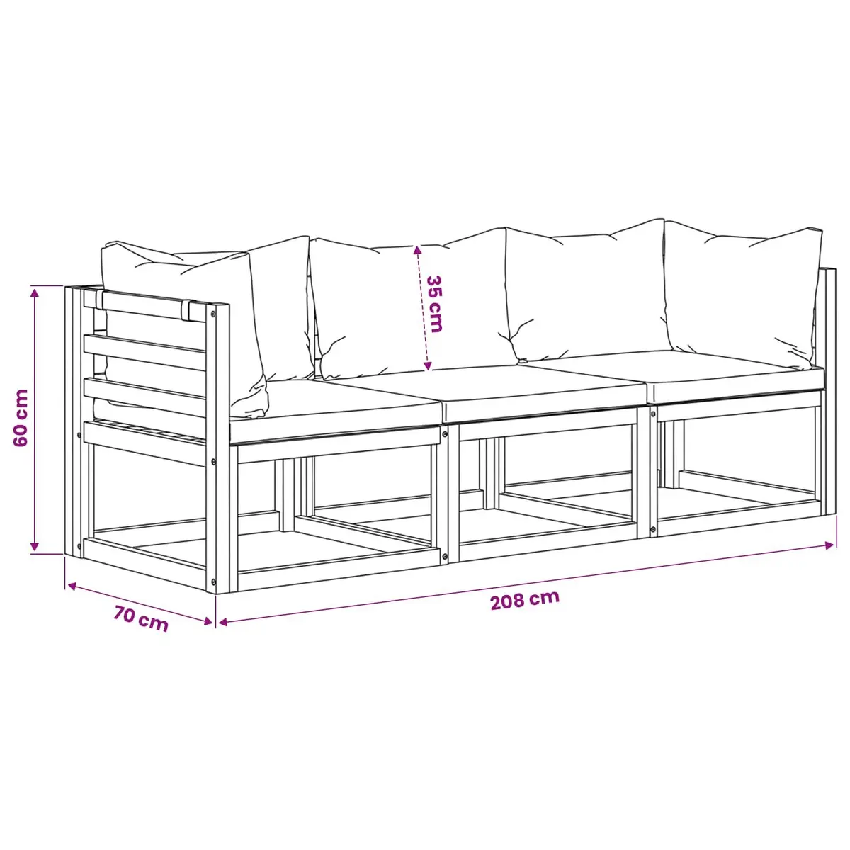 3-Seater Garden Sofa Outdoor Use Solid Acacia Wood Grey