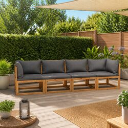 4-Seater Garden Sofa Outdoor Patio Furniture Set Acacia Wood Frame with Cushions