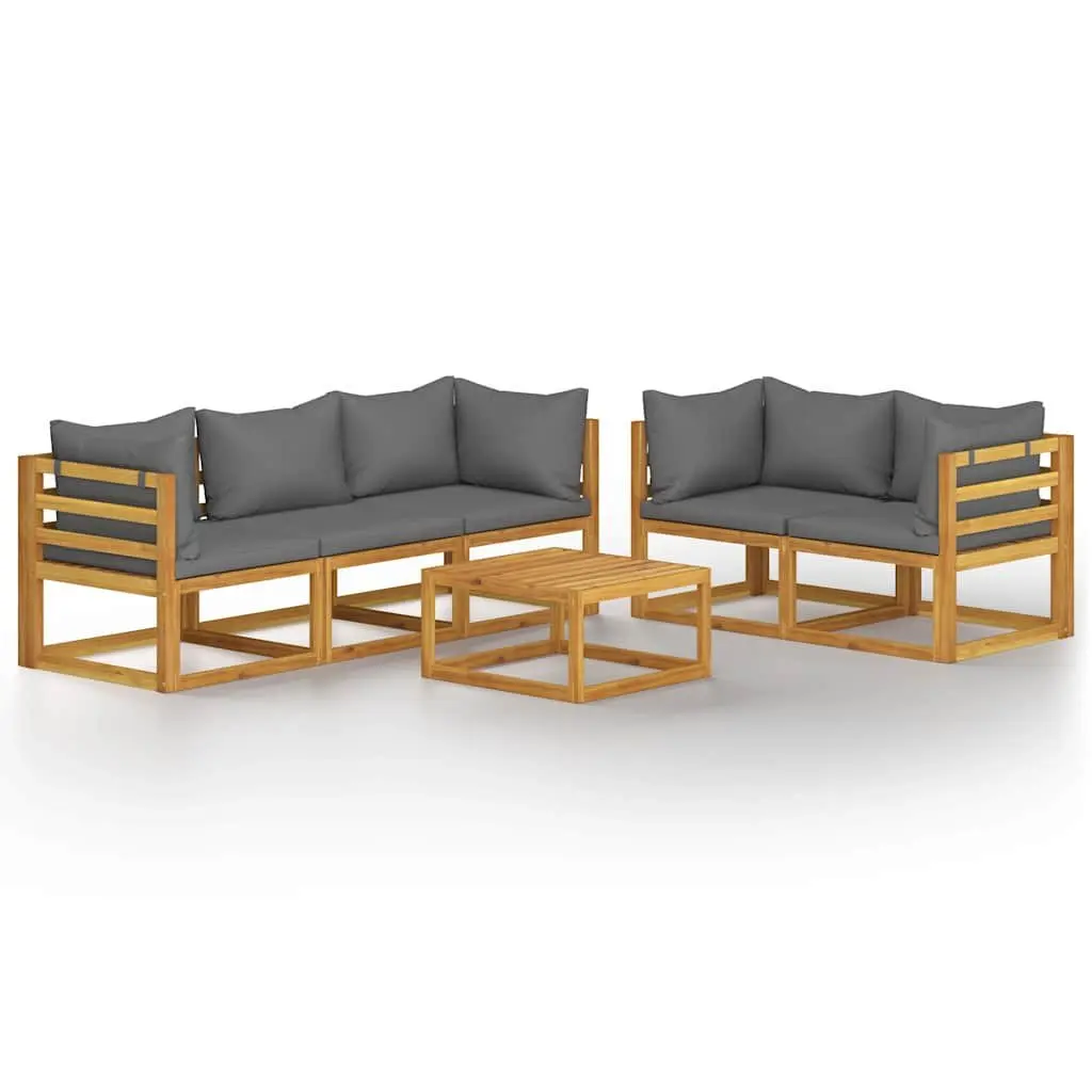Garden Lounge Set 6 Piece Outdoor Patio Furniture with Cushions Grey Acacia