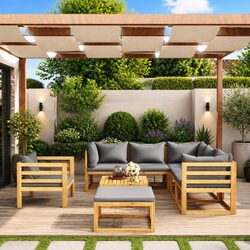 8 Piece Modular Garden Lounge Set with Acacia Wood Frame