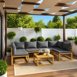 Garden Lounge Set 7 Piece Outdoor Furniture with Cushions Acacia Wood Patio Sofa