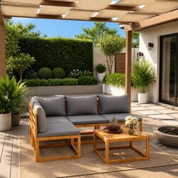 Garden Lounge Set Specifications: 5-Piece Grey Furniture