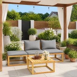 Garden Lounge Set Dimensions: 4 Piece Acacia Wood Sofa