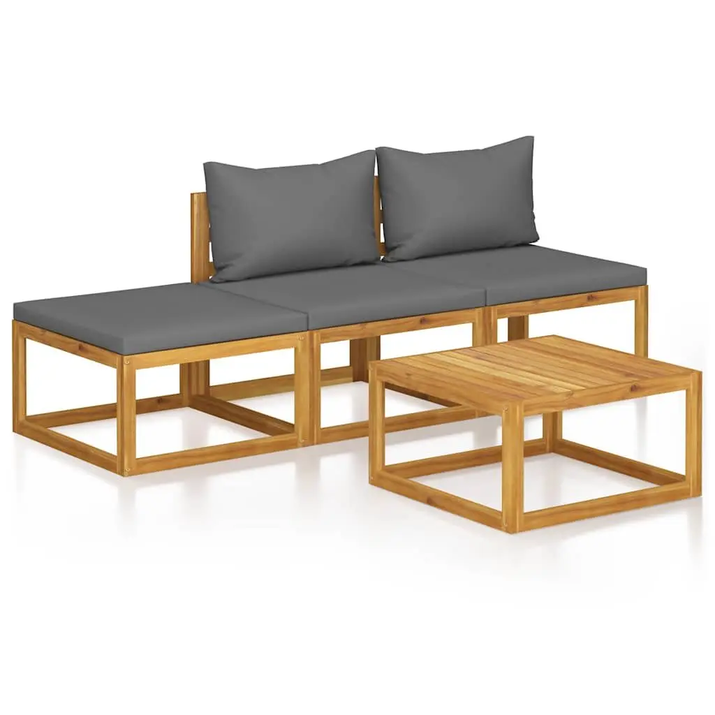 Garden Lounge Set 4 Piece Outdoor Furniture Acacia Wood Sofa Coffee Table Grey