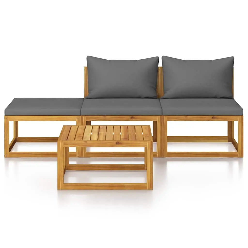 Garden Lounge Set 4 Piece Outdoor Furniture Acacia Wood Sofa Coffee Table Grey