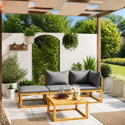 Garden Lounge Set 4 Piece Outdoor Furniture with Cushions Slatted Coffee Table