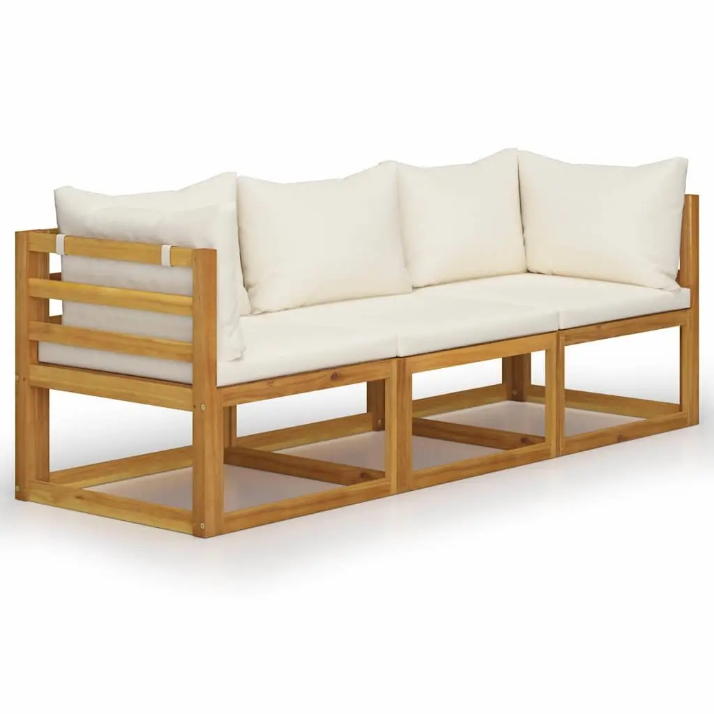 3-Seater Garden Sofa with Cream Cushions