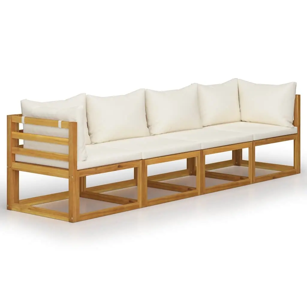4-Seater Garden Sofa Outdoor Patio Furniture Set Cream Solid Wood Frame