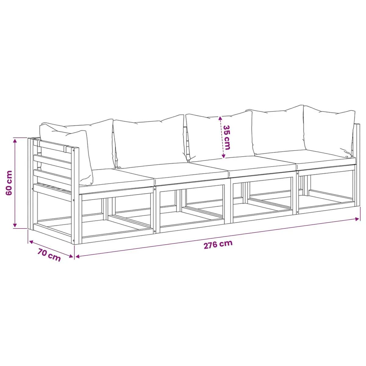 4-Seater Garden Sofa Outdoor Patio Furniture Set Cream Solid Wood Frame