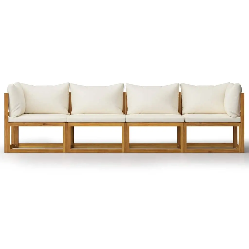4-Seater Garden Sofa Outdoor Patio Furniture Set Cream Solid Wood Frame