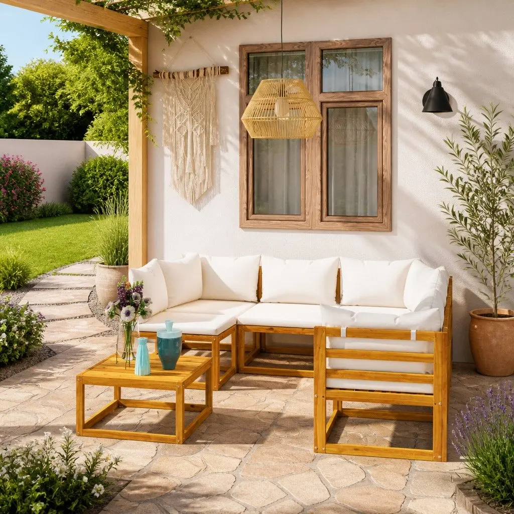 6-Piece Garden Lounge Set with Acacia Frame and Coffee Table