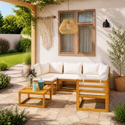6-Piece Garden Lounge Set with Acacia Frame and Coffee Table