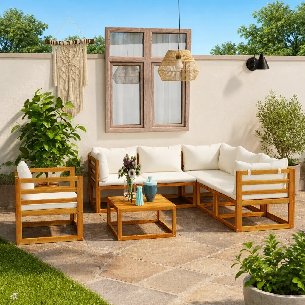 7 Piece Modular Garden Lounge Set with Solid Acacia Wood