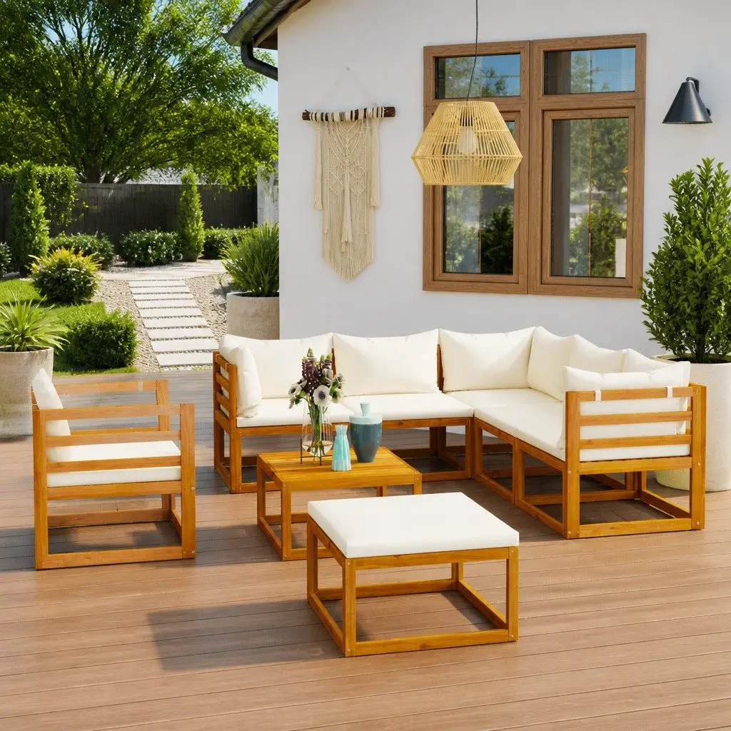 8-Piece Modular Outdoor Lounge Set with Cream Cushions