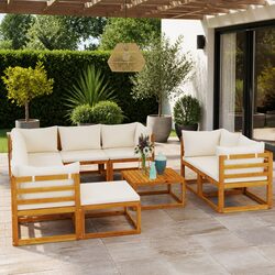 10-Piece Garden Lounge Set: Solid Wood with Cream Cushions
