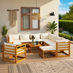 12 Piece Garden Lounge Set: Acacia Wood Frame & Cushions