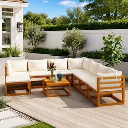 9-Piece Garden Lounge Set with Acacia Wood Frame