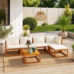 6 Piece Outdoor Lounge Set with Acacia Wood and Cushions