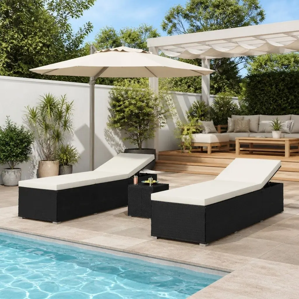 Sun Lounger Set Outdoor Garden 3 Piece Chaise Lounge Chair with Tea Table