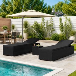 3 Piece Outdoor Lounger Set: 2 Sun Loungers and Tea Table