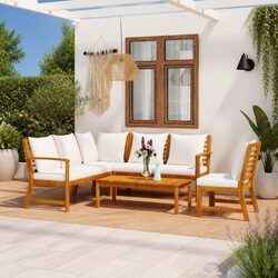 5-Piece Garden Lounge Set: Cream Sofa and Table