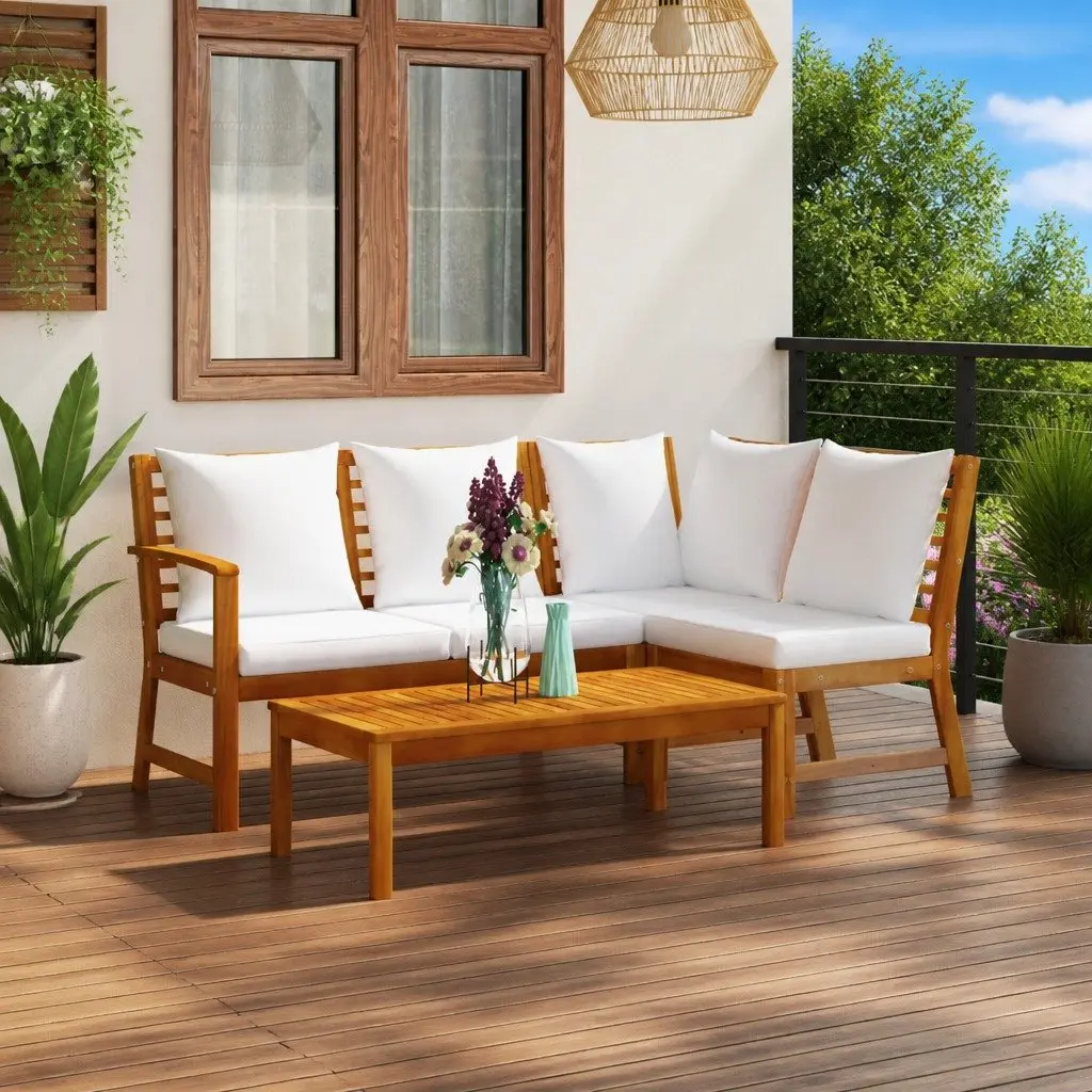 4 Piece Garden Lounge Set Outdoor Furniture Patio Sofa Coffee Table Cream
