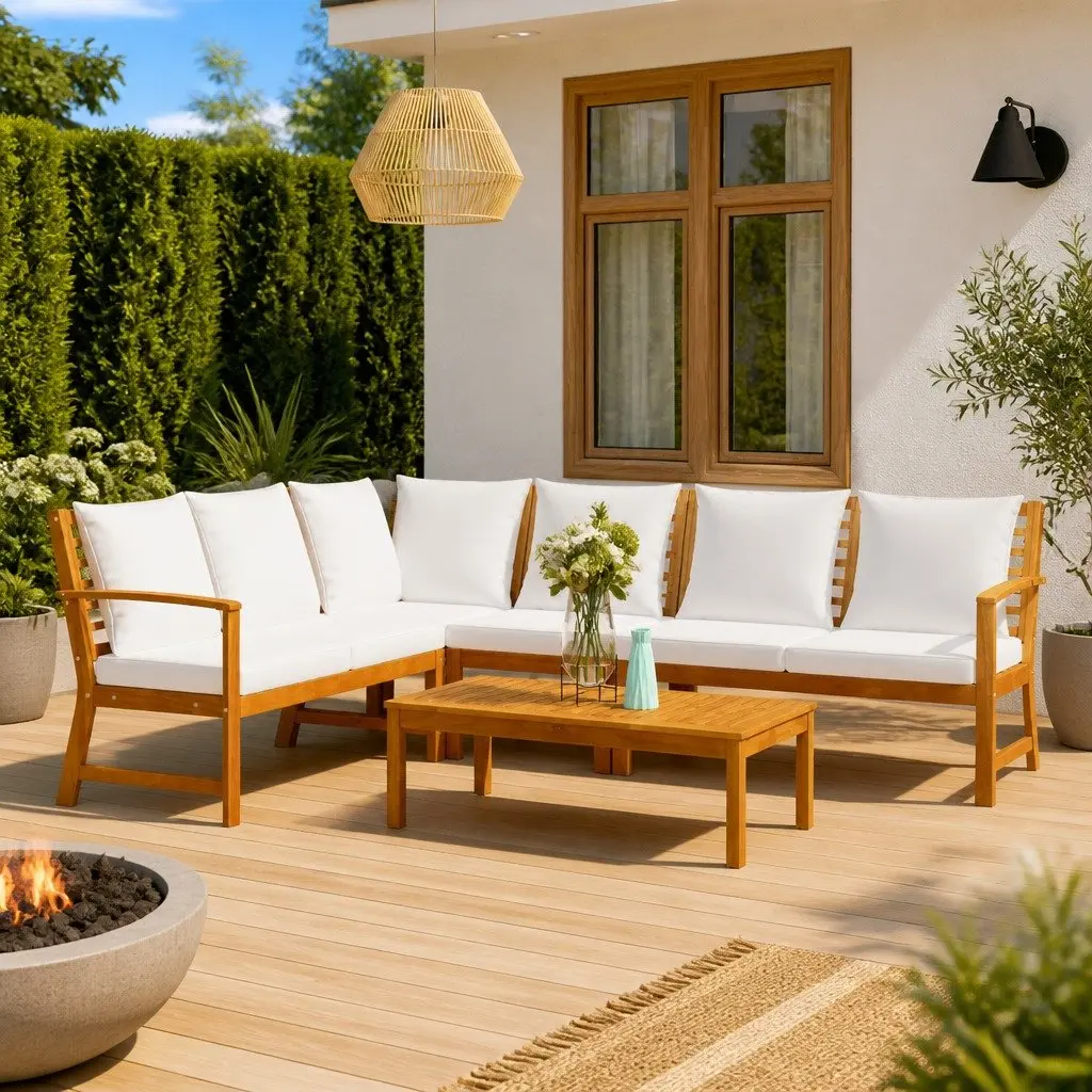 5 Piece Garden Lounge Set Outdoor Patio Furniture Cream Color