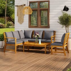 5 Piece Garden Lounge Set: Solid Acacia Frame & Cushions