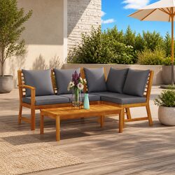 4 Piece Garden Lounge Set: Acacia Wood and Modular Design
