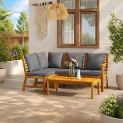 4 Piece Garden Lounge Set: Solid Acacia Wood Frame