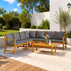 6 Piece Outdoor Lounge Set with Solid Acacia Wood Frame