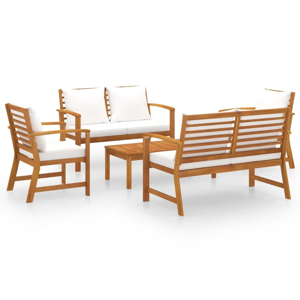 5 Piece Outdoor Lounge Set with Removable Cushions Cream Modular Sofa and Coffee Table for Garden