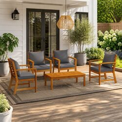 5 Piece Lounge Set Specifications: Acacia Wood, Grey