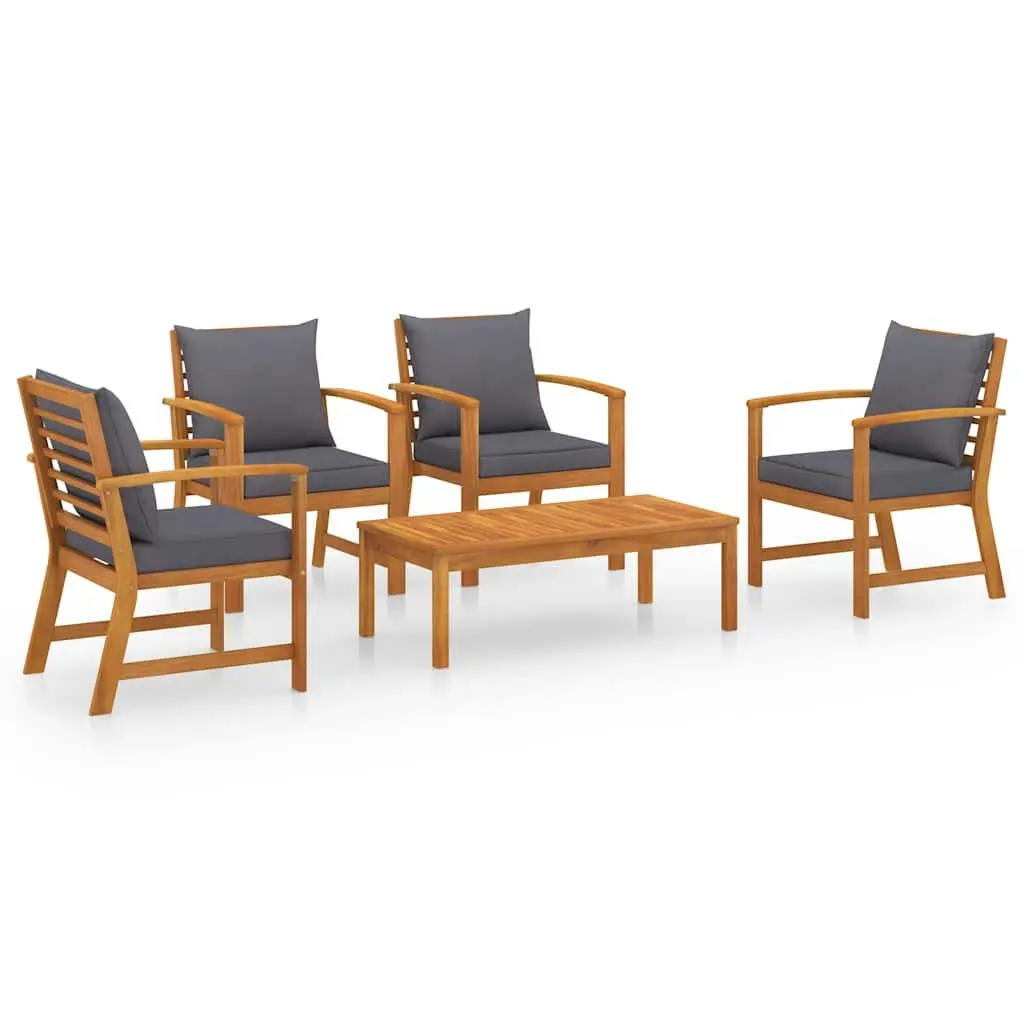 5 Piece Modular Lounge Set Acacia Wood Outdoor Sofa with Coffee Table Grey