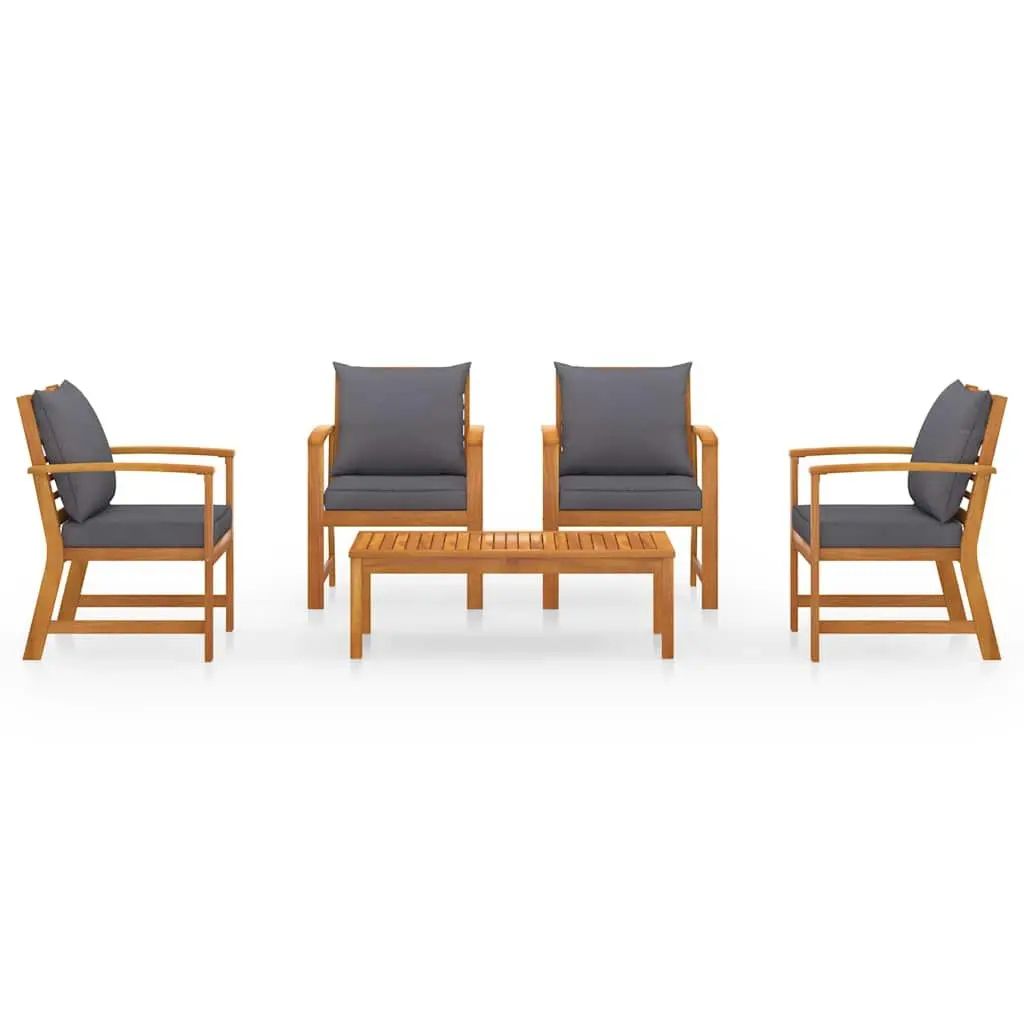 5 Piece Modular Lounge Set Acacia Wood Outdoor Sofa with Coffee Table Grey
