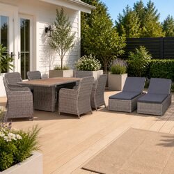 9-Piece Outdoor Dining Set: Rattan, Steel & Acacia Wood