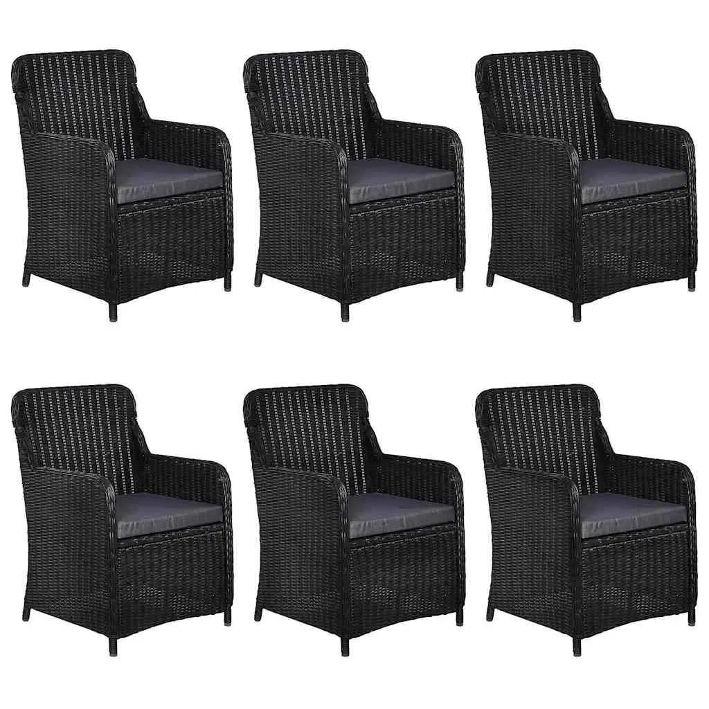 Outdoor Dining Set for Garden Patio 7 Piece Black Poly Rattan with Solid Wood Table and Steel Frame