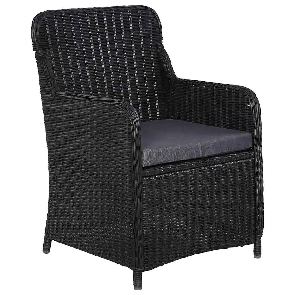 Outdoor Dining Set for Garden Patio 7 Piece Black Poly Rattan with Solid Wood Table and Steel Frame