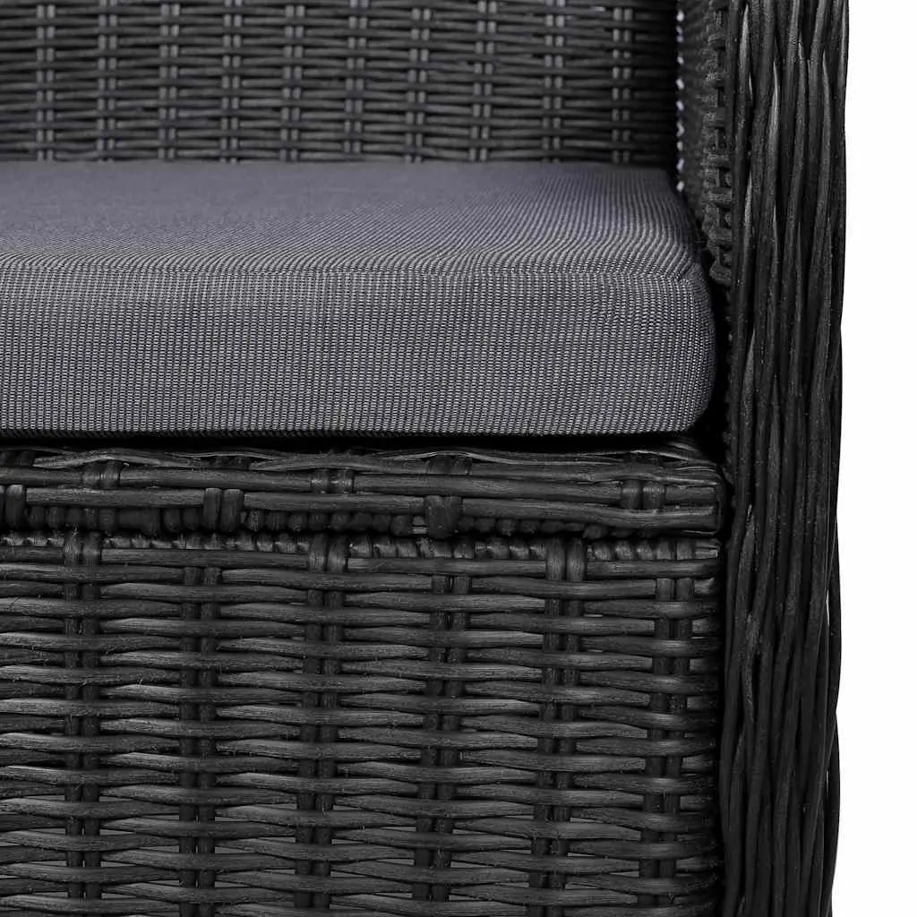 Outdoor Dining Set for Garden Patio 7 Piece Black Poly Rattan with Solid Wood Table and Steel Frame