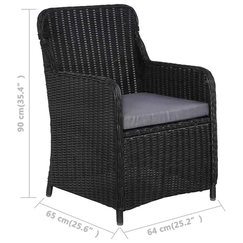 Outdoor Dining Set for Garden Patio 7 Piece Black Poly Rattan with Solid Wood Table and Steel Frame