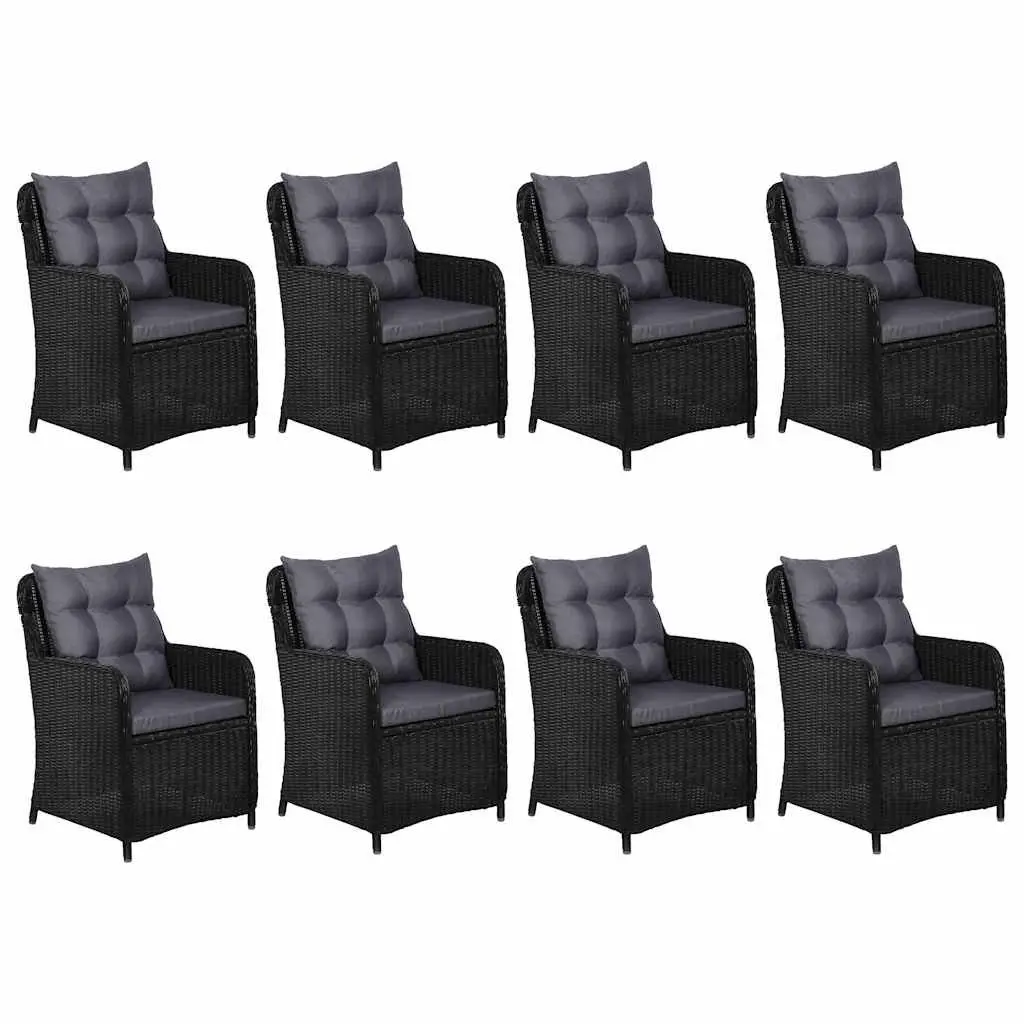 9 Piece Outdoor Dining Set Black Poly Rattan Patio Garden Furniture with Steel